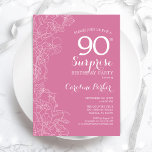 Surprise 90th Birthday Party - Pink Floral Invitation<br><div class="desc">Pink Floral Surprise 90th Birthday Party Invitation. Minimalist modern design featuring botanical accents and typography script font. Simple feminine invite card perfect for a stylish female surprise bday celebration. Can be customized to any age.</div>