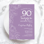 Surprise 90th Birthday Party - Purple Floral Invitation<br><div class="desc">Purple Floral Surprise 90th Birthday Party Invitation. Minimalist modern design featuring botanical accents and typography script font. Simple feminine invite card perfect for a stylish female surprise bday celebration. Can be customized to any age.</div>