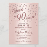 Surprise 90th Birthday Party - Rose Gold Invitation<br><div class="desc">Surprise 90th Birthday Party Invitation
Elegant design with faux glitter rose gold. Features script font and confetti. Cheers to 90 Years! Message me if you need a custom age.</div>