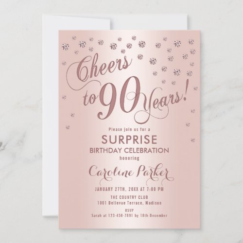 Surprise 90th Birthday Party _ Rose Gold Invitation