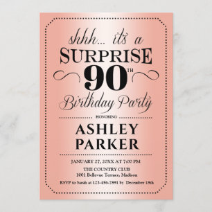 Surprise 90th Birthday Party - Rose Gold Invitation