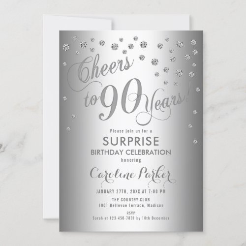 Surprise 90th Birthday Party _ Silver Invitation