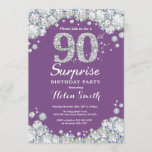 Surprise 90th Birthday Purple and Silver Diamond Invitation<br><div class="desc">Surprise 90th Birthday Invitation. Purple and Silver Rhinestone Diamond Red Background. Elegant Birthday Bash invite. Adult Birthday. Women Birthday. Men Birthday. For further customization,  please click the "Customize it" button and use our design tool to modify this template.</div>