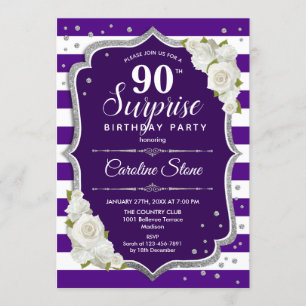 Surprise 90th Birthday - Purple Silver Invitation