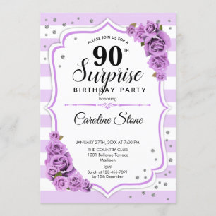 Surprise 90th Birthday - Purple White Invitation