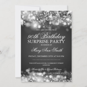 Surprise 90th Birthday Silver Sparkling Lights Invitation