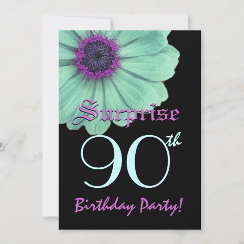 SURPRISE 90th Birthday Template Green Purple Daisy Personalized Invite