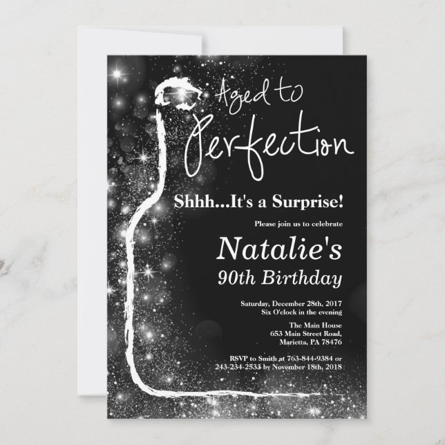 Surprise 90th Birthday Wine Aged to Perfection Invitation (Front)