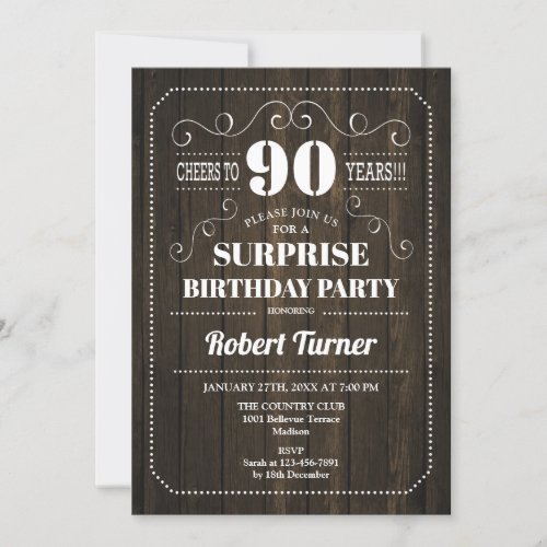 Surprise 90th Birthday _ Wood Pattern Invitation