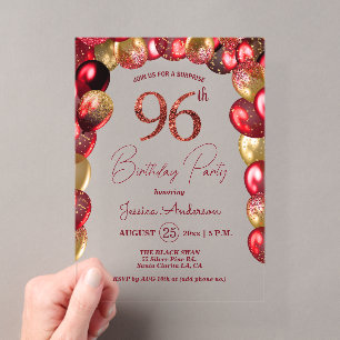 Surprise 96th Birthday Party Gold Burgundy Glitter Acrylic Invitations