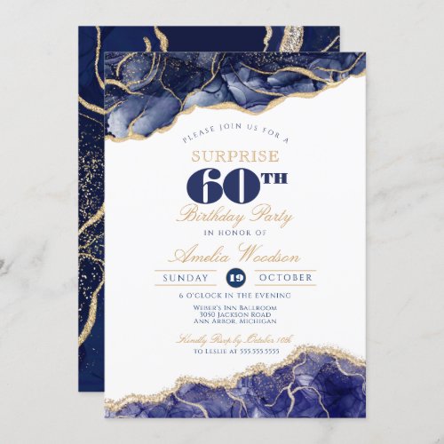 Surprise Adult 60th Birthday Party Elegant Agate Invitation