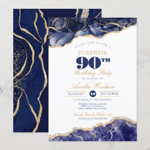 Surprise Adult Birthday Party Elegant Navy Agate Invitation