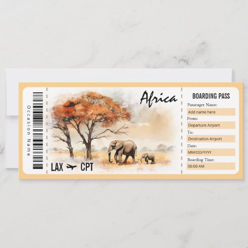 Surprise Africa Boarding Pass Gift Certificate Invitation