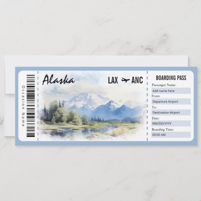 Surprise Alaska Boarding Pass Gift Certificate Invitation (Front)