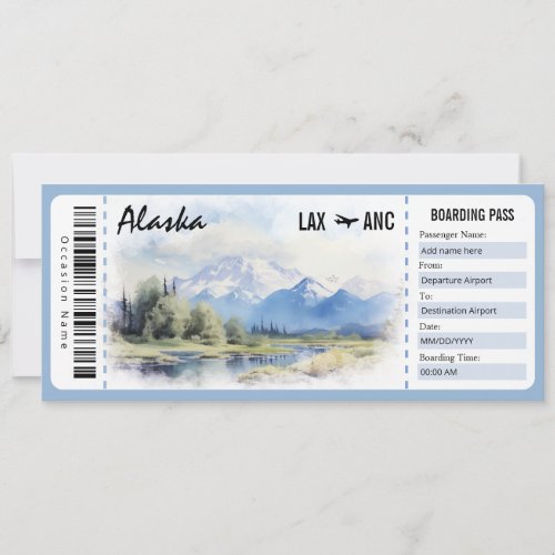 Surprise Alaska Boarding Pass Gift Certificate Invitation