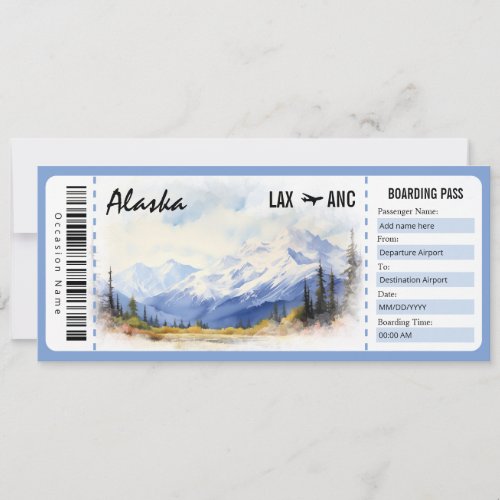 Surprise Alaska Boarding Pass Gift Certificate Invitation