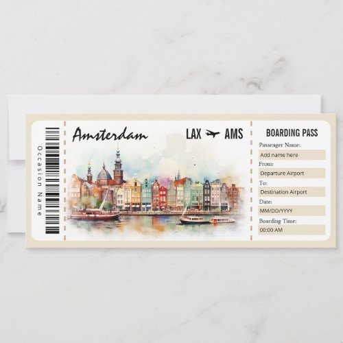 Surprise Amsterdam Boarding Pass Gift Certificate Invitation