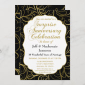 Surprise Anniversary Invitation Black Gold Swirl (Front/Back)