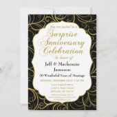 Surprise Anniversary Invitation Black Gold Swirl | Zazzle