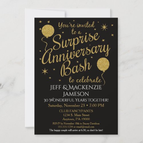 Surprise Anniversary Invitation Party Black Gold