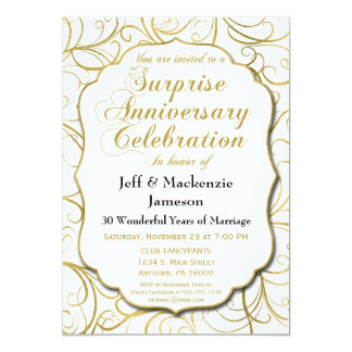 Surprise Anniversary Invitation White Gold Swirl