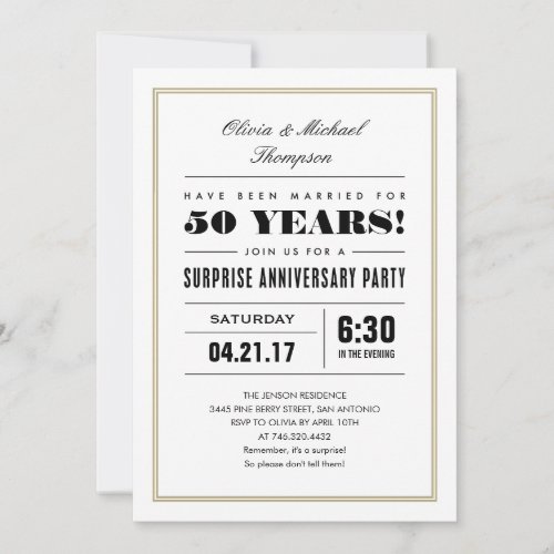 Surprise Anniversary Invitations _ Gold Frame