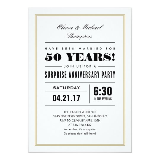 surprise anniversary invitations gold frame zazzle com