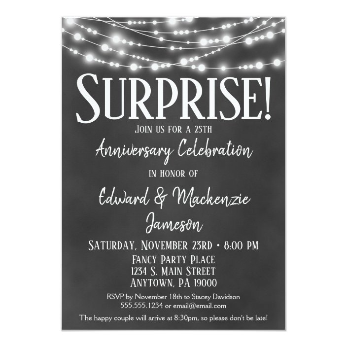 Surprise Anniversary Party Invitation Chalkboard Zazzle Surprise Anniversary Party Invitation