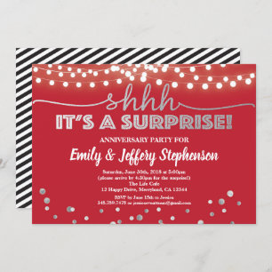 Surprise anniversary party ruby red & silver invitation