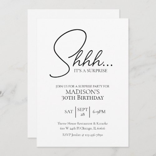 Surprise Any Age 30th Black  White Birthday Invitation