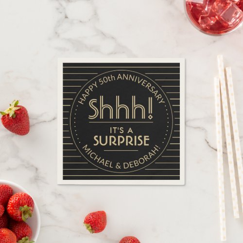 Surprise Any Year Anniversary Black Golden 50th Napkins