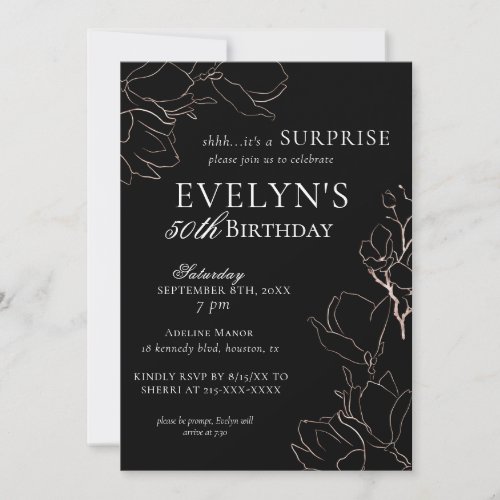 Surprise Any Year Gold Floral Birthday Party Invitation