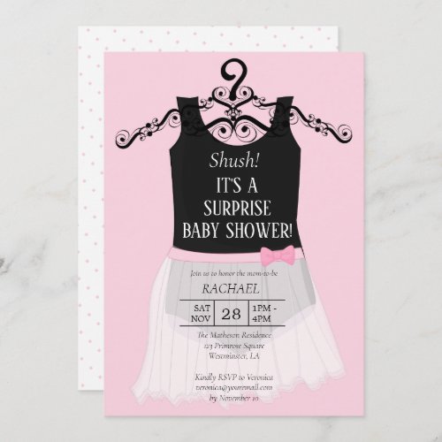 Surprise Baby Shower Ballerina Pink Invitation