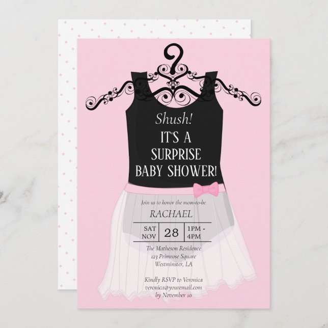 Surprise Baby Shower Ballerina Pink Invitation (Front/Back)