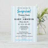 Surprise Baby Shower Blue Stripes Invitation (Standing Front)