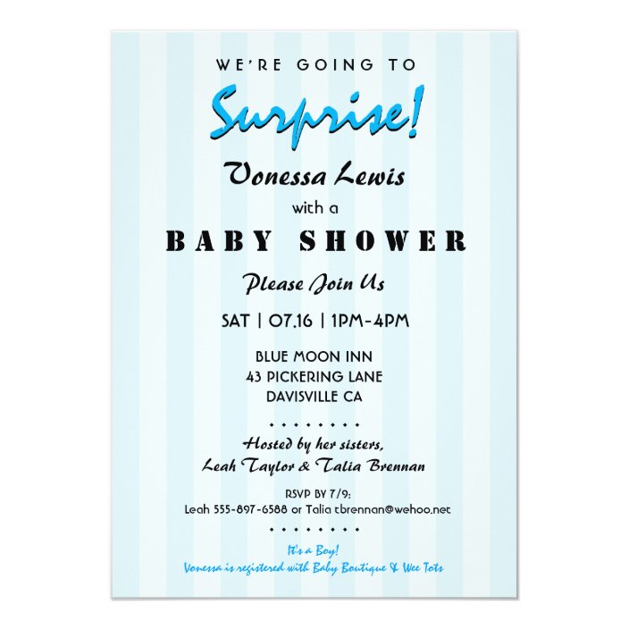 surprise baby shower blue stripes invitation  zazzle