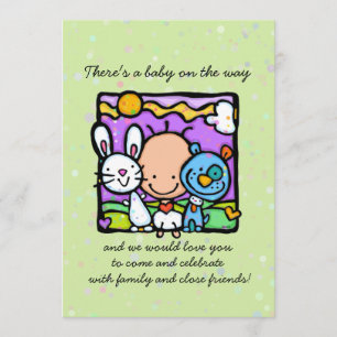 Surprise baby shower invitation.Bunny.Puppy.Hearts Invitation
