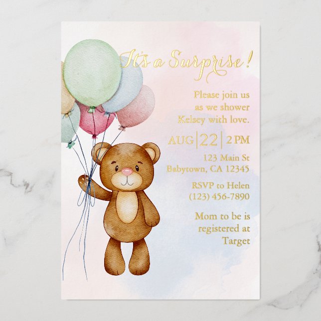 Surprise Baby Shower invitation  Foil Invitation (Front)