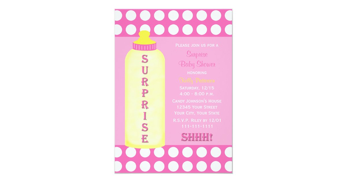 Surprise Baby Shower Invitation Pink Baby Bottle
