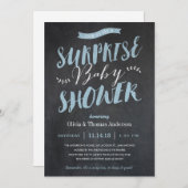 Surprise Baby Shower Invitations - Chalkboard Blue (Front/Back)