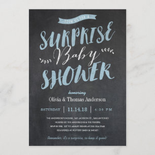 Surprise Baby Shower Invitations - Chalkboard Blue