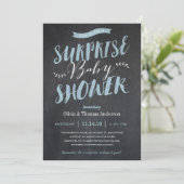 Surprise Baby Shower Invitations - Chalkboard Blue (Standing Front)