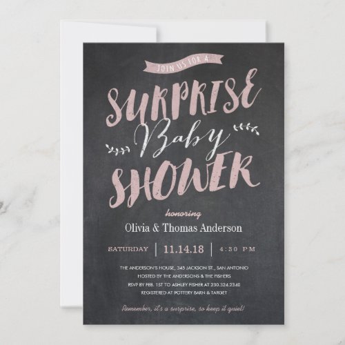 Surprise Baby Shower Invitations _ Chalkboard Pink