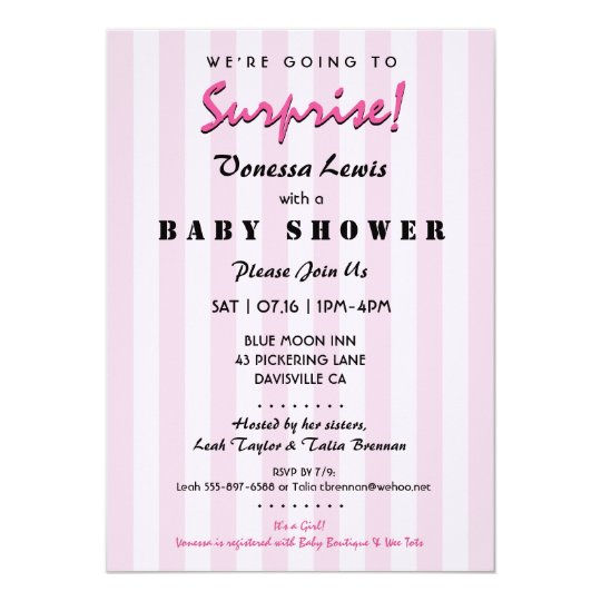 Surprise Baby Shower Pink Stripes Invitation Zazzle
