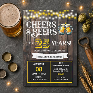 Surprise Backyard Cheers and Beers to 25 Years Invitation