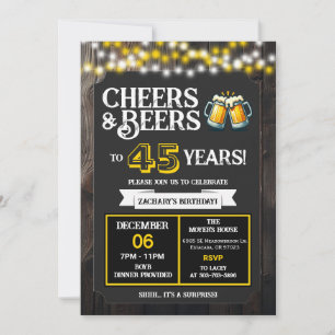 Surprise Backyard Cheers and Beers to 45 Years Invitation