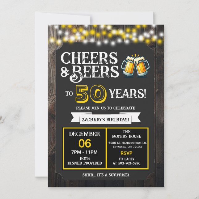 Surprise Backyard Cheers and Beers to 50 Years  Invitation (Front)