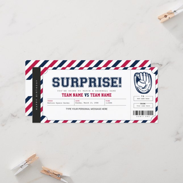 Editable Baseball Ticket Template. Surprise Baseball Game Ticket. Sports  Ticket. Invitation Gift. Baseball Ticket.