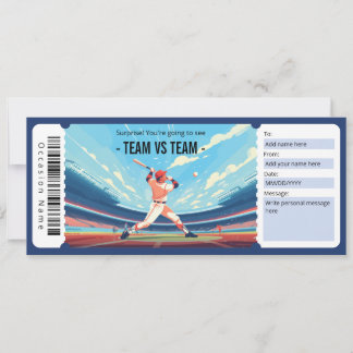 Surprise Baseball Game Ticket Gift Certificate Invitation