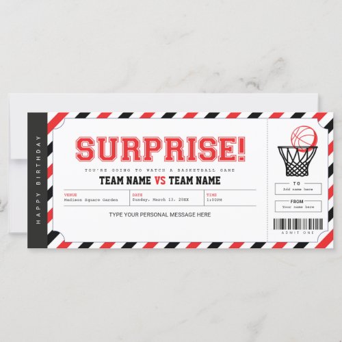 Surprise Basketball Game Personalized Gift Ticket